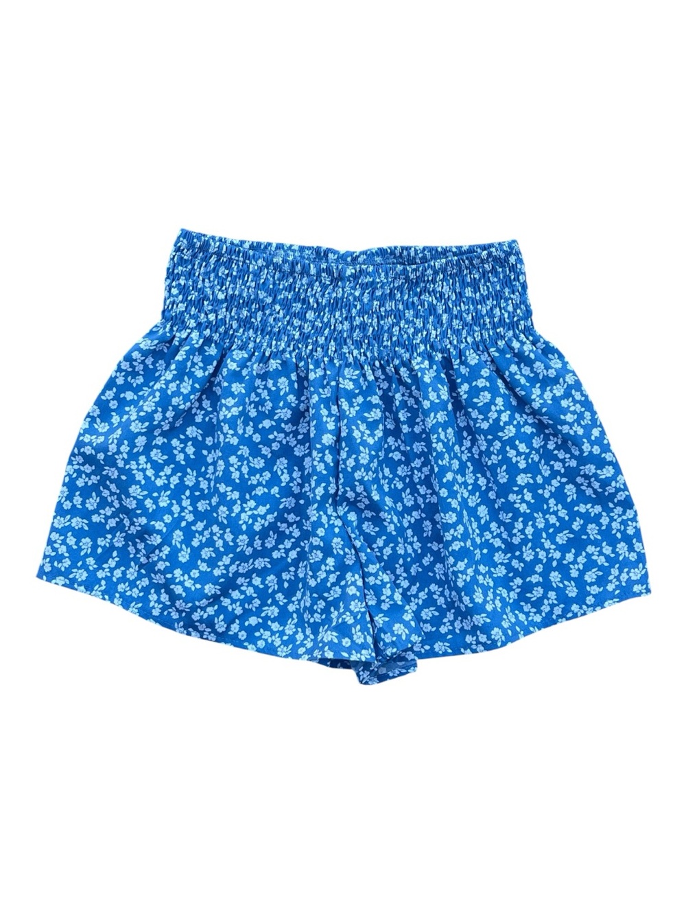 SHEIN Blue Floral Smocked Waist Kids Shorts Size 11/12